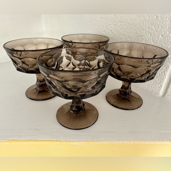 Noritake Perspective Sherbet Cup Glass Smoke Grey Japan Dessert Dish set of 4 - Picture 2 of 5